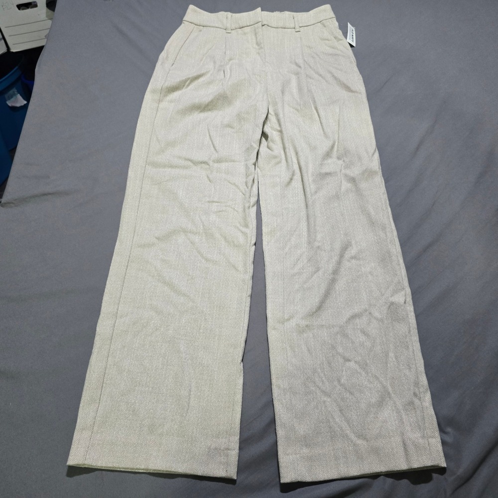 Old Navy Pants Women Medium Beige Herringbone High Waisted Wide Leg Trousers